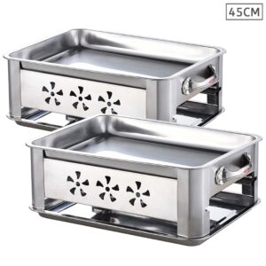 2X 45CM Portable Stainless Steel Outdoor Chafing Dish BBQ Fish Stove Grill Plate ChafingDishFish45cmX2 AU DEPOT - AU DEPOT