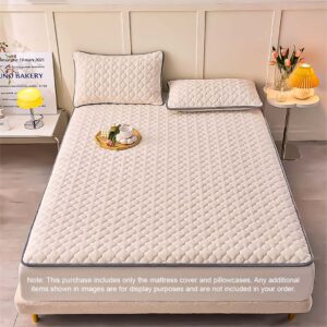 BCover70SOGA Beige 153cm Wide Mattress Cover Thick Quilted Fleece Stretchable Clover Design Bed Spread Sheet Protector with Pillow Covers05, Home & Living, Bedroom, Bedding, Mattress Protectors, Underlays & Toppers, ,  - AU DEPOT 2