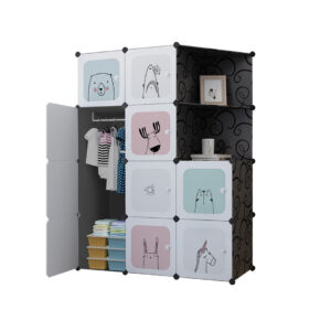 SOGA 10 Cubes Black Portable Wardrobe Divide Grid Modular Storage Organiser Foldable Closet with Doors Wrobe3522 AU DEPOT - AU DEPOT