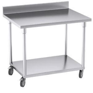 SOGA 100cm Commercial Catering Kitchen Stainless Steel Prep Work Bench Table with Backsplash and Caster Wheels WorkBenchSS8002100CM AU DEPOT - AU DEPOT