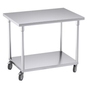 SOGA 100cm Commercial Catering Kitchen Stainless Steel Prep Work Bench Table with Wheels WorkBenchSS8008100CM AU DEPOT - AU DEPOT