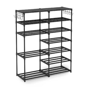 SOGA 12 Shelf Tier Shoe Storage Shelf Space Saving Caddy Rack Organiser with Side Hooks Black Rack0001 AU DEPOT - AU DEPOT