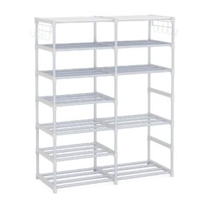 SOGA 12 Shelf Tier Shoe Storage Shelf Space Saving Caddy Rack Organiser with Side Hooks White Rack0002 AU DEPOT - AU DEPOT