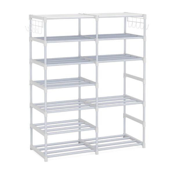 SOGA 12-Shelf Tier Shoe Storage Shelf Space-Saving Caddy Rack Organiser with Side Hooks White, Furniture, Storage & Shelving, Shoe Storage, , ,  - AU DEPOT 1