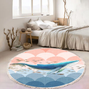 SOGA 120cm Round Tassels Shark Print Area Rugs, Home Decor, Home & Living, Home Decor, Rugs, Shaggy Rugs, ,  - AU DEPOT 2