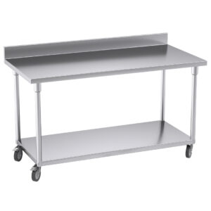 SOGA 150cm Commercial Catering Kitchen Stainless Steel Prep Work Bench Table with Backsplash and Caster Wheels, furniture, kitchen & dining room furniture, buffets, sideboards & kitchen islands, , ,  - AU DEPOT 1