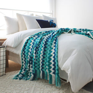 SOGA 170cm Blue Zigzag Striped Throw Blanket Acrylic Wave Knitted Fringed Woven Cover Couch Bed Sofa Home Decor, Home, Bed Linen, Throws And Blankets, Blankets, ,  - AU DEPOT 2