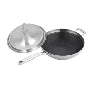 SOGA 18/10 Stainless Steel Fry Pan 34cm Frying Pan Top Grade Textured Non Stick Interior Skillet with Helper Handle and Lid, home & living, kitchen & dining, cookware, frying pans, ,  - AU DEPOT 1