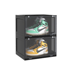 SOGA 2 Tier Black Portable Shoe Organiser Sneaker Footwear Folding Plastic Bin Stackable Storage Box with Magnetic Door ShoeA8002BLK AU DEPOT - AU DEPOT