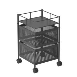 SOGA 2 Tier Steel Square Rotating Kitchen Cart Multi Functional Shelves Portable Storage Organizer with Wheels KitchenXY018 AU DEPOT - AU DEPOT