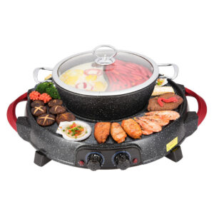 SOGA 2 in 1 Electric Stone Coated Grill Plate Steamboat Two Division Hotpot, Home & Living, Kitchen & Dining, Cookware, Griddles & Grill Pans, ,  - AU DEPOT 1