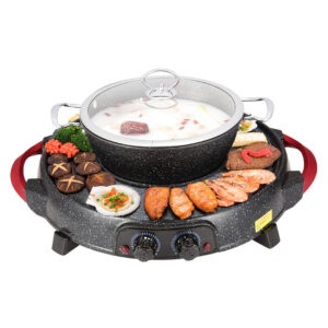 SOGA 2 in 1 Electric Stone Coated Teppanyaki Grill Plate Steamboat Hotpot, Home & Living, Kitchen & Dining, Cookware, Griddles & Grill Pans, ,  - AU DEPOT 1