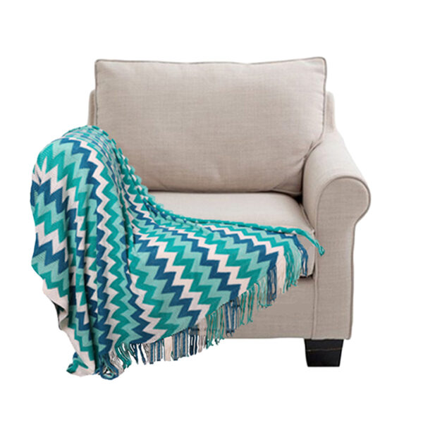 SOGA 220cm Blue Zigzag Striped Throw Blanket Acrylic Wave Knitted Fringed Woven Cover Couch Bed Sofa Home Decor, Home, Bed Linen, Throws And Blankets, Blankets, ,  - AU DEPOT 1