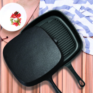 SOGA 23.5cm Square Ribbed Cast Iron Frying Pan Skillet Steak Sizzle Platter with Handle, Home & Living, Kitchen & Dining, Cookware, Frying Pans, ,  - AU DEPOT 2