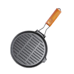 SOGA 24cm Round Ribbed Cast Iron Steak Frying Grill Skillet Pan with Folding Wooden Handle Frying Pans ZPai026 AU DEPOT Frying Pans - AU DEPOT