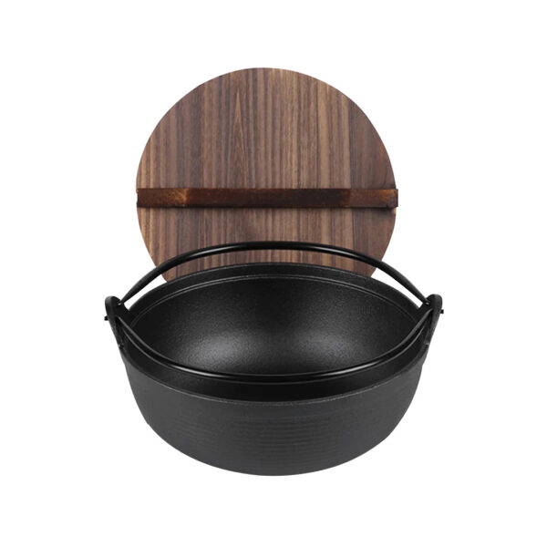 SOGA 25cm Cast Iron Japanese Style Sukiyaki Tetsu Nabe Shabu Hot Pot with Wooden Lid, home & living, kitchen & dining, cookware, stock & multi pots, ,  - AU DEPOT 1