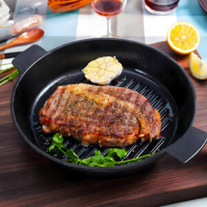 SOGA 25cm Round Ribbed Cast Iron Frying Pan Skillet Steak Sizzle Platter with Handle, Home & Living, Kitchen & Dining, Cookware, Frying Pans, ,  - AU DEPOT 2