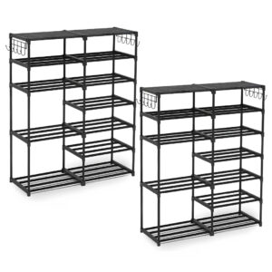 SOGA 2X 12-Shelf Tier Shoe Storage Shelf Space-Saving Caddy Rack Organiser with Side Hooks Black, Furniture, Storage & Shelving, Shoe Storage, , ,  - AU DEPOT 1