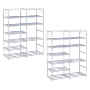 SOGA 2X 12-Shelf Tier Shoe Storage Shelf Space-Saving Caddy Rack Organiser with Side Hooks White, Furniture, Storage & Shelving, Shoe Storage, , ,  - AU DEPOT 1