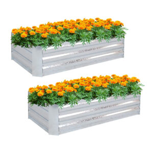 SOGA 2X 120cm Rectangle Galvanised Raised Garden Bed Vegetable Herb Flower Outdoor Planter Box MetalBSil518X2 AU DEPOT - AU DEPOT