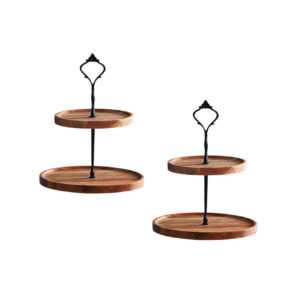 SOGA 2X 15cm 2 Tier Brown Round Wooden Acacia Dessert Tray Cake Snacks Cupcake Stand Buffet Serving Countertop Decor, Kitchenware, Table Top, Servingware, Servingware Platter, ,  - AU DEPOT 1