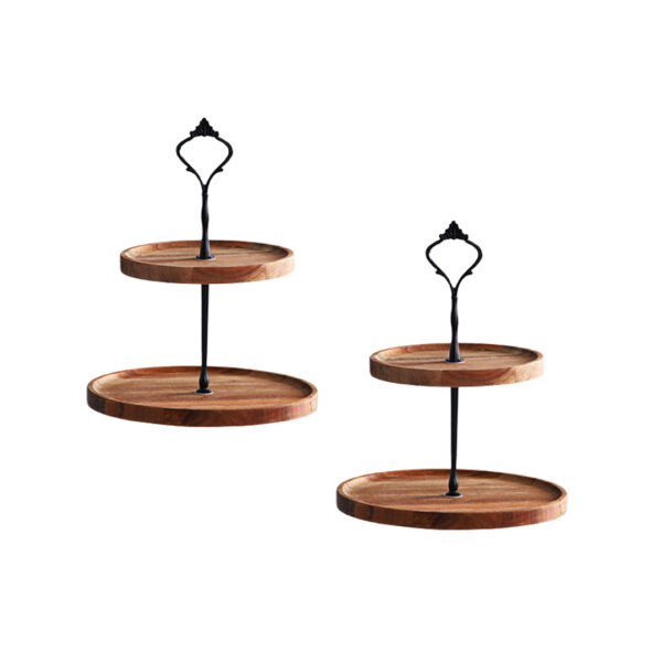 SOGA 2X 15cm 2 Tier Brown Round Wooden Acacia Dessert Tray Cake Snacks Cupcake Stand Buffet Serving Countertop Decor, Kitchenware, Table Top, Servingware, Servingware Platter, ,  - AU DEPOT 1