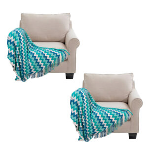 SOGA 2X 170cm Blue Zigzag Striped Throw Blanket Acrylic Wave Knitted Fringed Woven Cover Couch Bed Sofa Home Decor, Home, Bed Linen, Throws And Blankets, Blankets, ,  - AU DEPOT 1