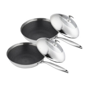 SOGA 2X 1810 Stainless Steel Fry Pan 30cm Frying Pan Top Grade Cooking Non Stick Interior Skillet with Lid frying pans TRIFPR30X2 AU DEPOT frying pans - AU DEPOT