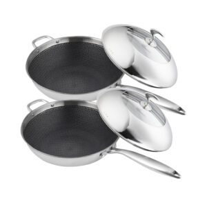 SOGA 2X 1810 Stainless Steel Fry Pan 32cm Frying Pan Top Grade Non Stick Interior Skillet with Helper Handle and Lid frying pans TRIFPT32X2 AU DEPOT frying pans - AU DEPOT