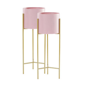 SOGA 2X 2 Layer 42cm Gold Metal Plant Stand with Pink Flower Pot Holder Corner Shelving Rack Indoor Display FPotH45PNKX2 AU DEPOT - AU DEPOT