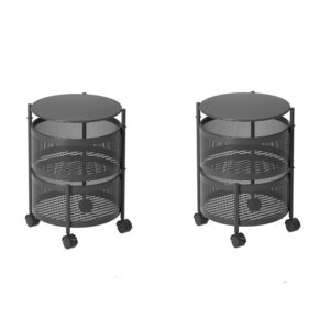 SOGA 2X 2 Tier Steel Round Rotating Kitchen Cart Multi Functional Shelves Portable Storage Organizer with Wheels KitchenXY014X2 AU DEPOT - AU DEPOT