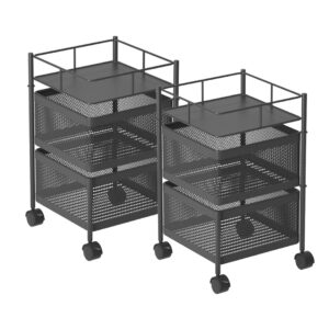 SOGA 2X 2 Tier Steel Square Rotating Kitchen Cart Multi Functional Shelves Portable Storage Organizer with Wheels KitchenXY018X2 AU DEPOT - AU DEPOT