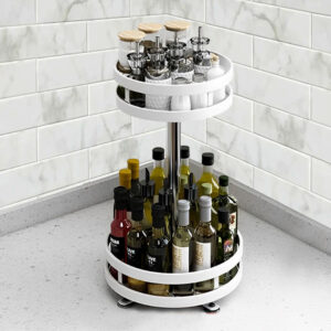 SOGA 2X 2 Tier Steel White Round Rotating Multi-Function Kitchen Portable Storage Spice Seasoning Kitchen Countertop Organiser Shelf, Garden, Tools & Hardware, Garage Storage & Organisation, Utility Shelves, , ,  - AU DEPOT 2