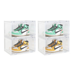 SOGA 2X 2 Tier Transparent Portable Shoe Organiser Sneaker Footwear Folding Plastic Bin Stackable Storage Box with Magnetic Door ShoeA9002WHTX2 AU DEPOT - AU DEPOT