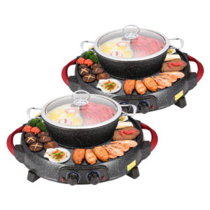 SOGA 2X 2 in 1 Electric Stone Coated Grill Plate Steamboat Two Division Hotpot Griddles Grill Pans SteamboatR2YYX2 AU DEPOT Griddles & Grill Pans - AU DEPOT