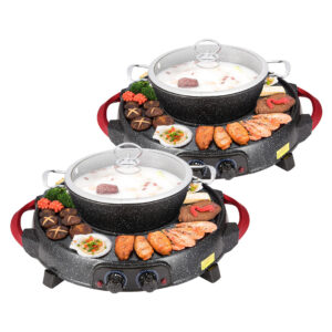 SOGA 2X 2 in 1 Electric Stone Coated Teppanyaki Grill Plate Steamboat Hotpot Griddles Grill Pans SteamboatR2RoundX2 AU DEPOT Griddles & Grill Pans - AU DEPOT