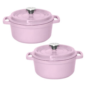 SOGA 2X 22cm Pink Cast Iron Ceramic Stewpot Casserole Stew Cooking Pot With Lid Casserole Dishes StewPot3022X2 AU DEPOT Casserole Dishes - AU DEPOT