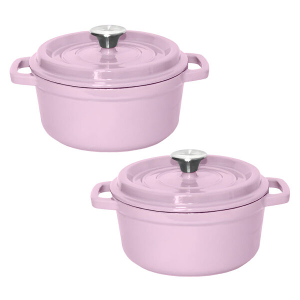 SOGA 2X 22cm Pink Cast Iron Ceramic Stewpot Casserole Stew Cooking Pot With Lid, Home & Living, Kitchen & Dining, Cookware, Casserole Dishes, ,  - AU DEPOT 1