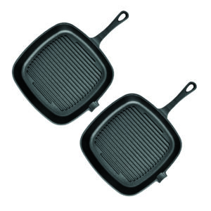 SOGA 2X 23.5cm Square Ribbed Cast Iron Frying Pan Skillet Steak Sizzle Platter with Handle Frying Pans ZPai006X2 AU DEPOT Frying Pans - AU DEPOT