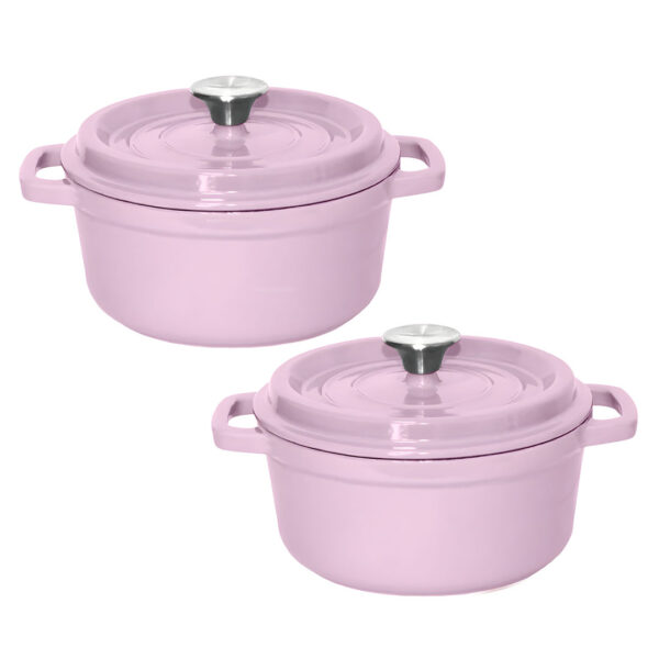 SOGA 2X 24cm Pink Cast Iron Ceramic Stewpot Casserole Stew Cooking Pot With Lid, Home & Living, Kitchen & Dining, Cookware, Casserole Dishes, ,  - AU DEPOT 1