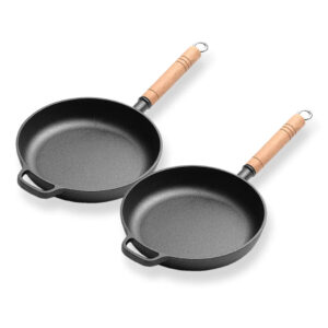 SOGA 2X 25cm Round Cast Iron Frying Pan Skillet Steak Sizzle Platter with Helper Handle Frying Pans ZPai018AX2 AU DEPOT Frying Pans - AU DEPOT