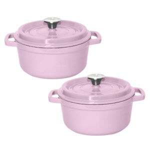 SOGA 2X 26cm Pink Cast Iron Ceramic Stewpot Casserole Stew Cooking Pot With Lid Casserole Dishes StewPot3026X2 AU DEPOT Casserole Dishes - AU DEPOT