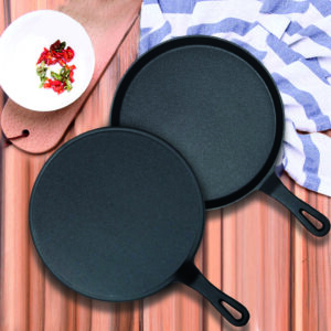 SOGA 2X 26cm Round Cast Iron Frying Pan Skillet Griddle Sizzle Platter, Home & Living, Kitchen & Dining, Cookware, Frying Pans, ,  - AU DEPOT 2