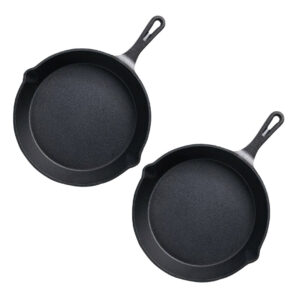 SOGA 2X 26cm Round Cast Iron Frying Pan Skillet Steak Sizzle Platter with Handle Frying Pans ZPai007X2 AU DEPOT Frying Pans - AU DEPOT