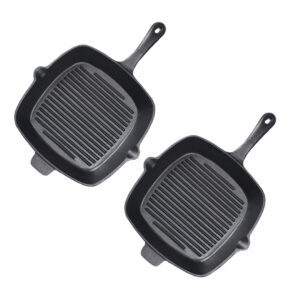 SOGA 2X 26cm Square Ribbed Cast Iron Frying Pan Skillet Steak Sizzle Platter with Handle Frying Pans ZPai023X2 AU DEPOT Frying Pans - AU DEPOT