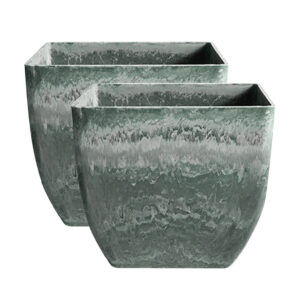 SOGA 2X 27cm Green Grey Square Resin Plant Flower Pot in Cement Pattern Planter Cachepot for Indoor Home Office FPotF2704X2 AU DEPOT - AU DEPOT