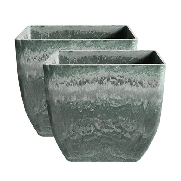 SOGA 2X 27cm Green Grey Square Resin Plant Flower Pot in Cement Pattern Planter Cachepot for Indoor Home Office, Home & Living, Home Decor, Indoor Pots, Planters and Plant Stands, , ,  - AU DEPOT 1