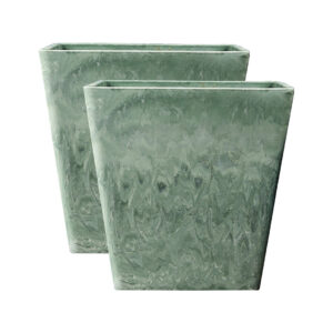 SOGA 2X 27cm Green Grey Square Resin Plant Flower Pot in Cement Pattern Planter Cachepot for Indoor Home Office FPotH2764X2 AU DEPOT - AU DEPOT