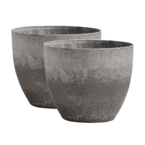 SOGA 2X 27cm Rock Grey Round Resin Plant Flower Pot in Cement Pattern Planter Cachepot for Indoor Home Office FPotA3207X2 AU DEPOT - AU DEPOT