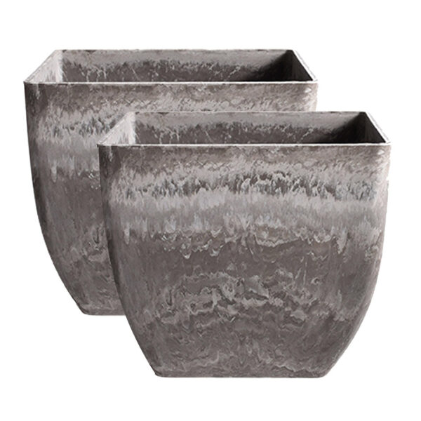 SOGA 2X 27cm Rock Grey Square Resin Plant Flower Pot in Cement Pattern Planter Cachepot for Indoor Home Office, Home & Living, Home Decor, Indoor Pots, Planters and Plant Stands, , ,  - AU DEPOT 1